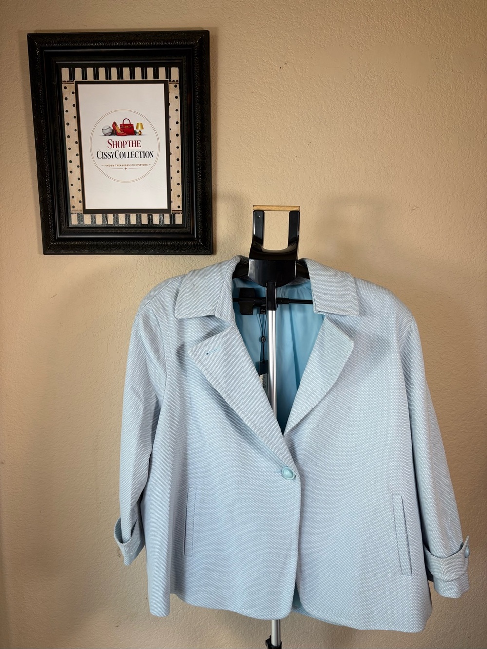 NWT Talbots Woman Light Blue Textured Single Button Structured Coat Jacket 20W